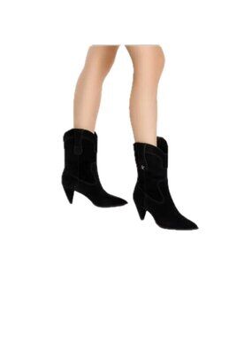 Larroude Thelma Black Suede Mid-Calf Boots Pointed Toe Womens 7  NEW